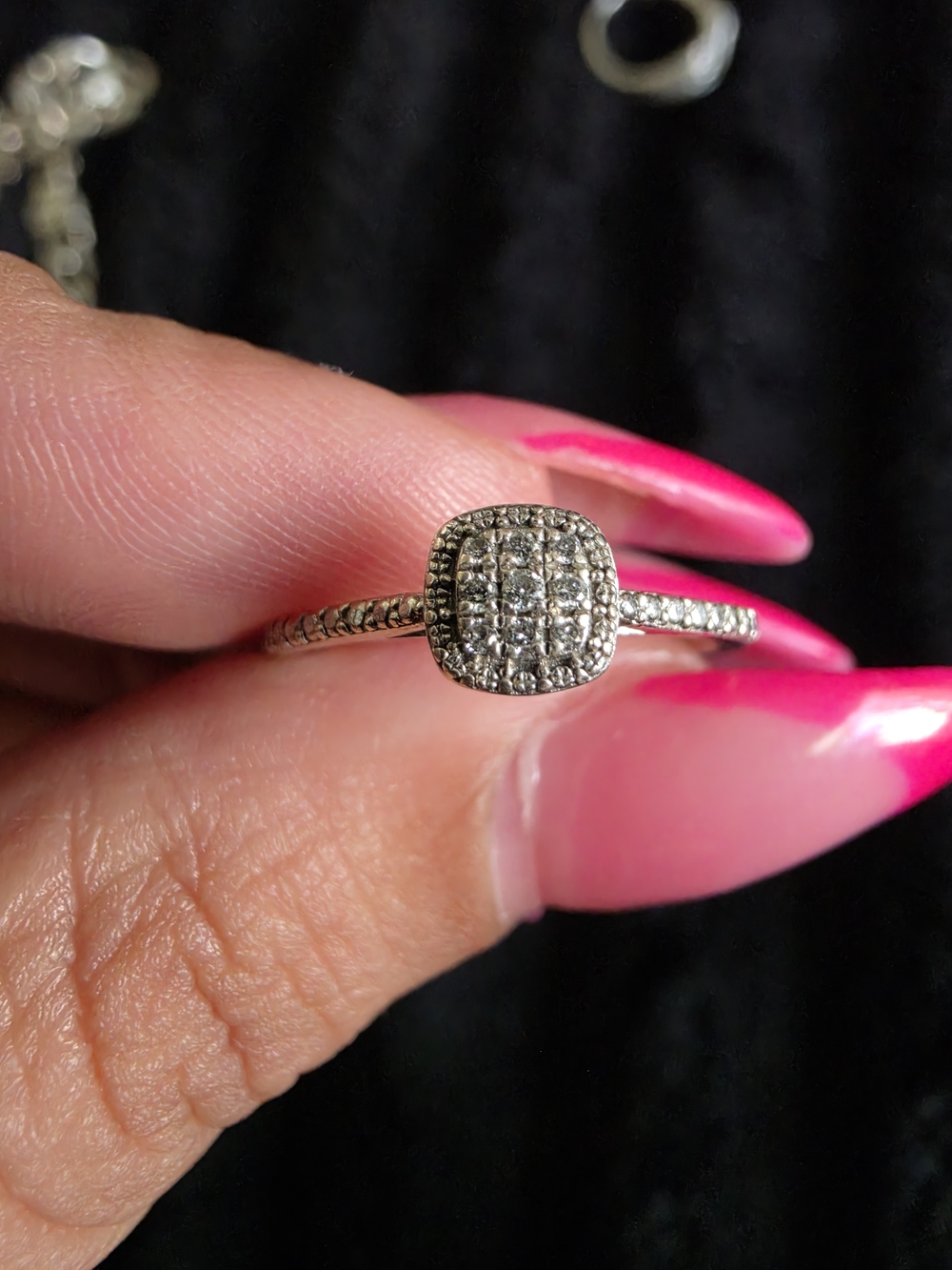 Silver Pavé Square Cluster Diamond Ring - White